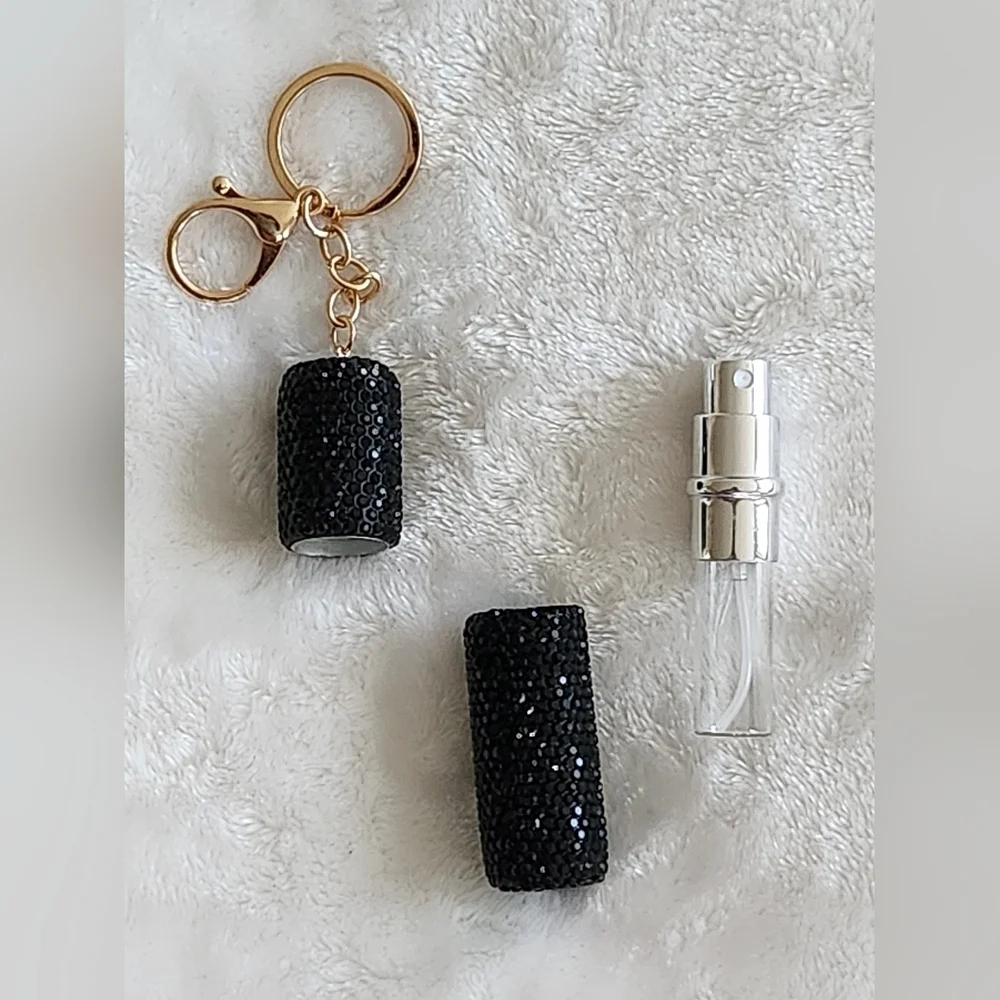Elegant Black and Gold Perfume Keychain Accessory Bag Charm